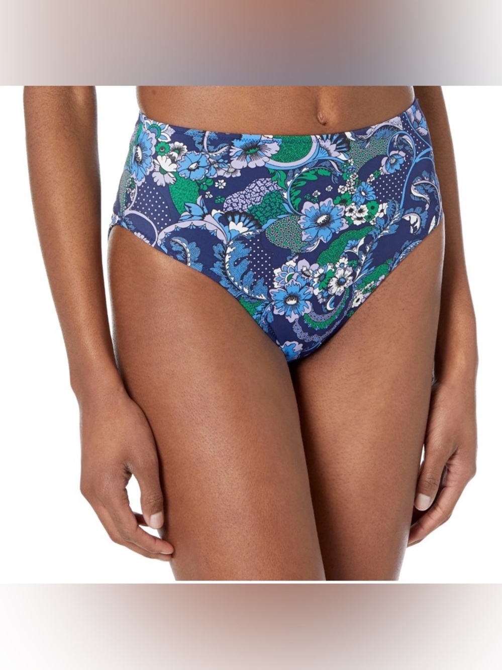 Blue Paisley print high waisted bathing suit  bottom size large NWT